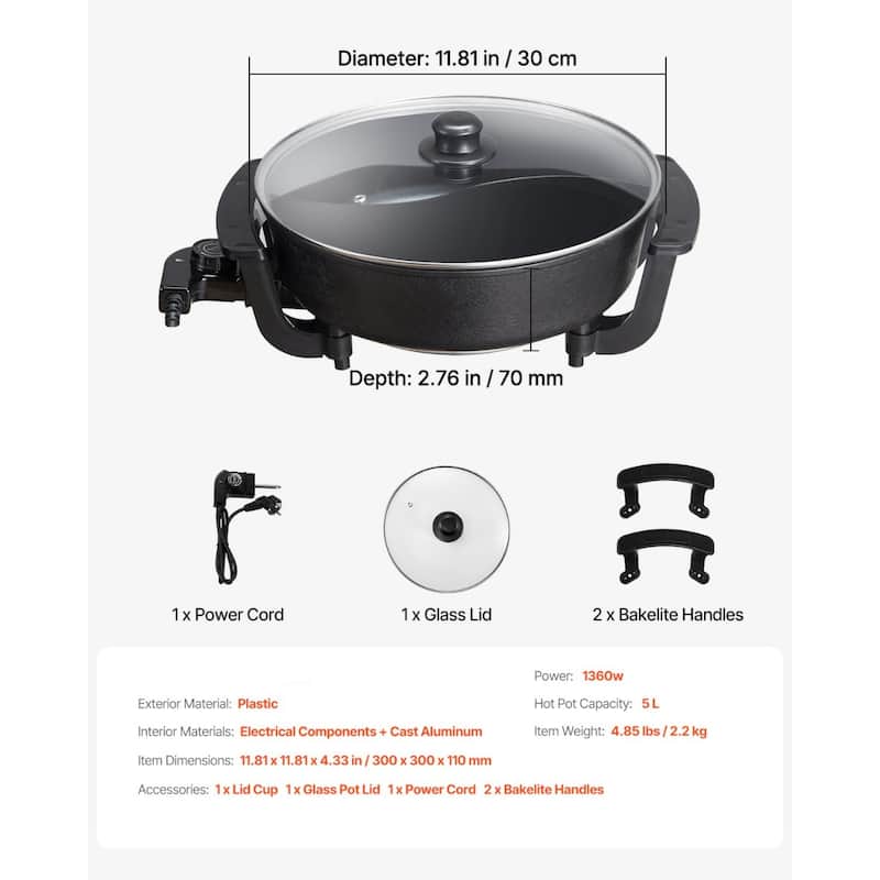 5L Dual-Sided Electric Hot Pot with Stepless Temperature Control Non-Stick Coating and Transparent Glass Lid