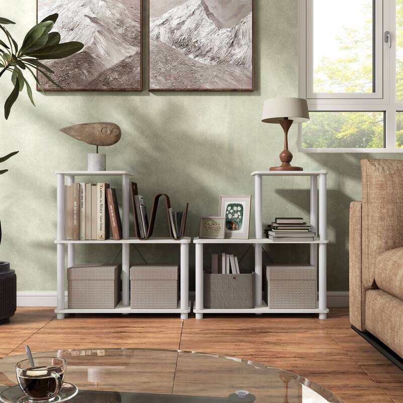 DH BASIC Modern Wood Shelving Unit with storage - Tier Shelves, Cube Ladder Shelf by Denhour
