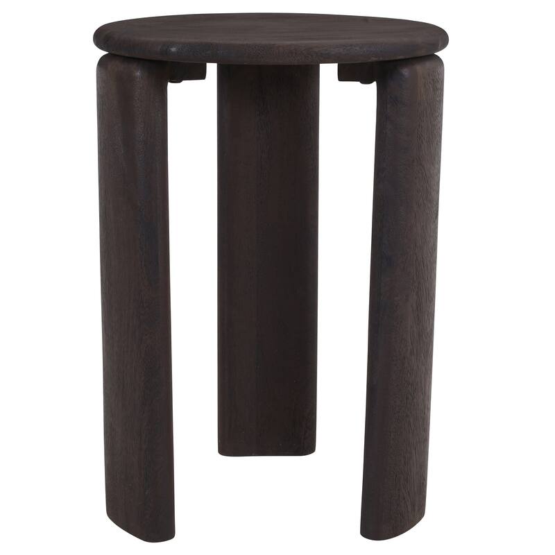 Mid-Century Modern Solid Mango Wood Round Accent Table - Mocha