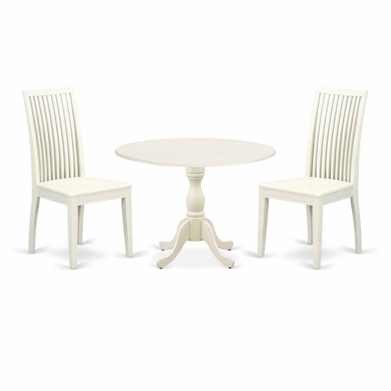 3-Piece Linen White Finish Solid Wood Top - Dining Room Set - Seats 4