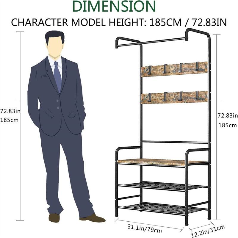 Coat Rack Shoe Bench 3-in-1 Hall Tree Storage Shelf Organizer - 31.1 x 12.2 x 72.83