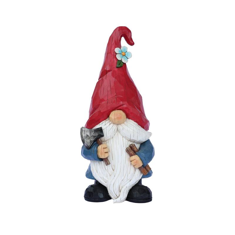 Country Rustic Gnome with Axe Outdoor Garden Statue - 14"