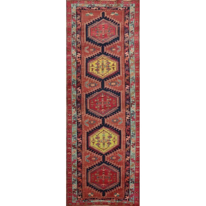 Hand Knotted Oriental 100% Wool Carpet Traditional Tribal Oranges & Rust Ardebil Runner Rug - 11' 1'' X 3' 6''