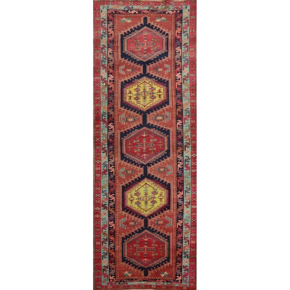 Hand Knotted Oriental 100% Wool Carpet Traditional Tribal Oranges & Rust Ardebil Runner Rug - 11' 1'' X 3' 6''