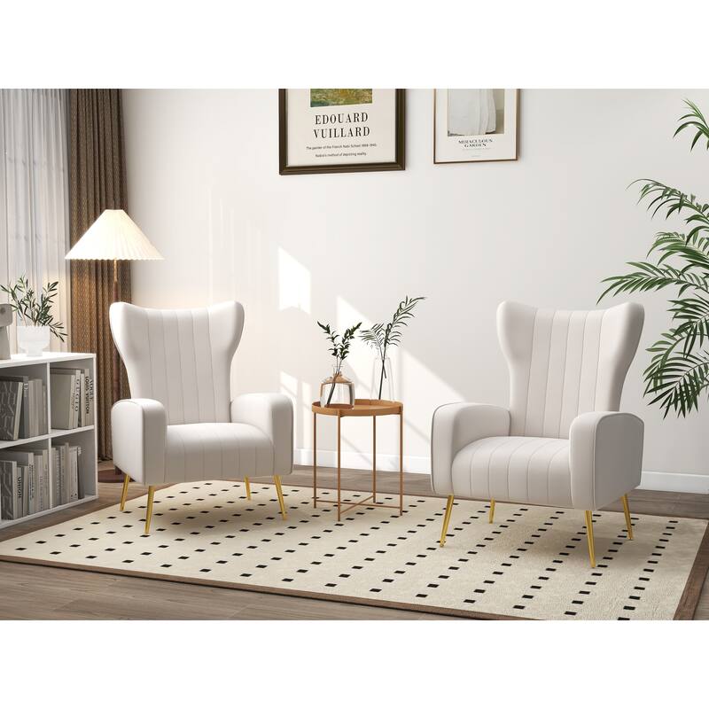 2 Set Velvet Wingback Accent Chairs with Metal Legs for Living Room