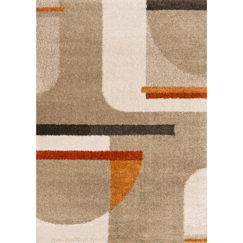 Cozy Geometric Shag Area Rug in Beige Cream Orange