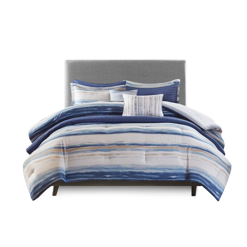 GDF Studio - Marina 8-Piece Printed Seersucker Comforter and Quilt Set Collection with Decorative Pillows