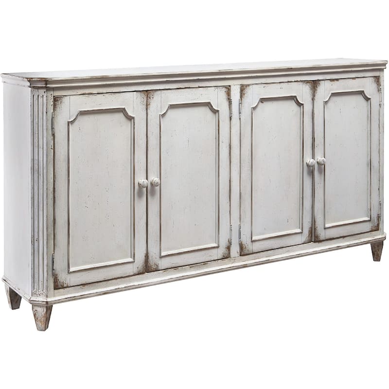 4 Panel Door Cabinet with Fluted Detail, Antique White