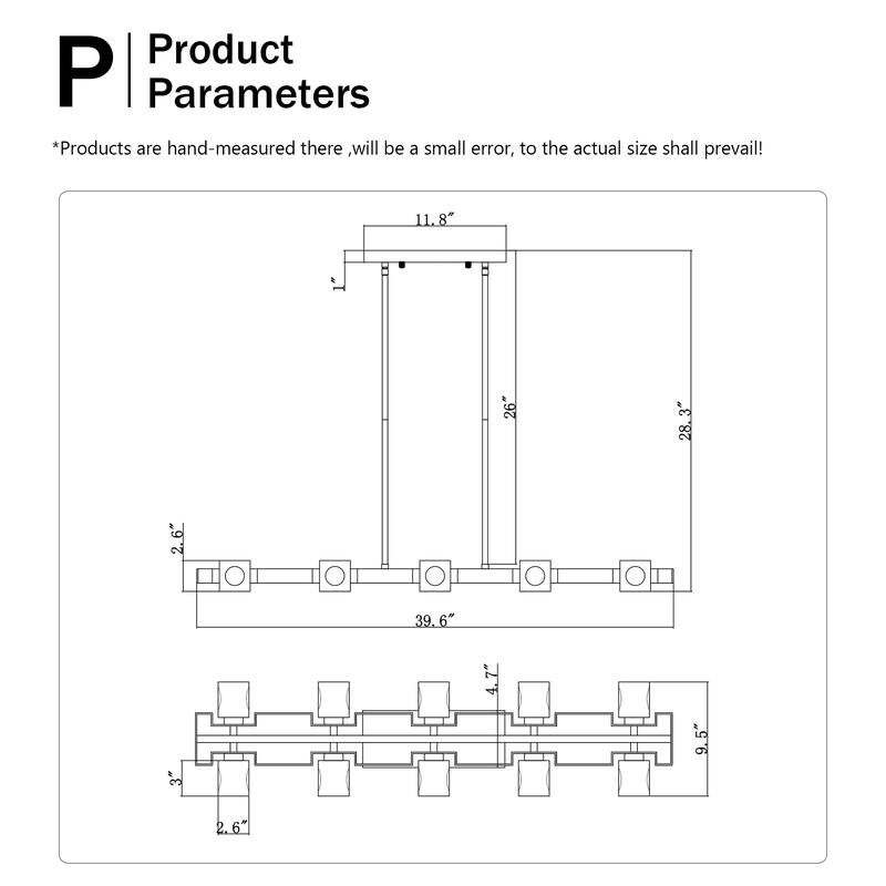 Modern Crystal Hanging Lighting Chandelie 10-Light Farmhouse Linear Pendant Light Fixture, for Dining Room, Kitchen, Bedroom