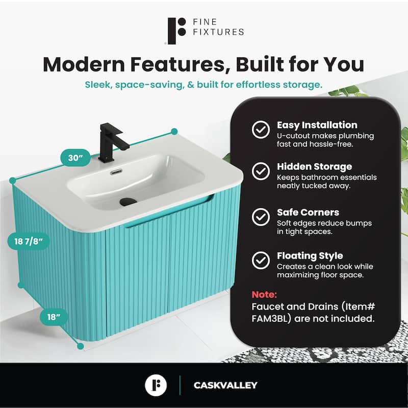 Caskvalley Modern Bathroom Vanity with Straight Fluted Design - Sink Included
