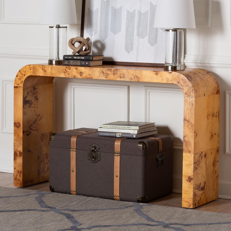Revelle Real Burl Wood Console Table - Modern Entryway or Sofa Table with Waterfall Design and Minimalist Silhouette