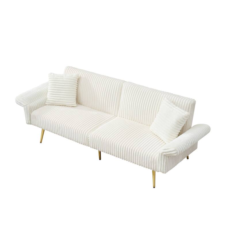 79" Corduroy Foldable Sofa Bed with 3-Position Armrests, High-Resilience Foam, and Metal Legs