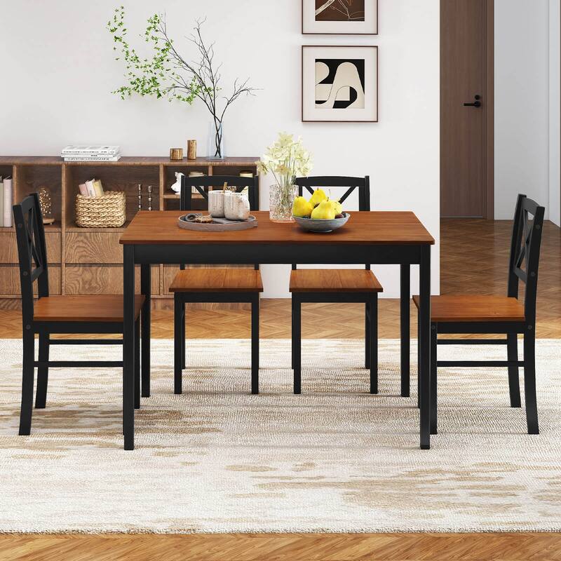 Costway 5 Piece Dining Table Set for 4 People with Rubber Wood Legs,