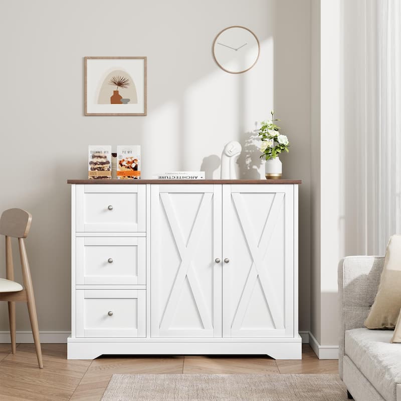 Farmhouse Kitchen Cabinet with 3 Drawers and 2 Doors