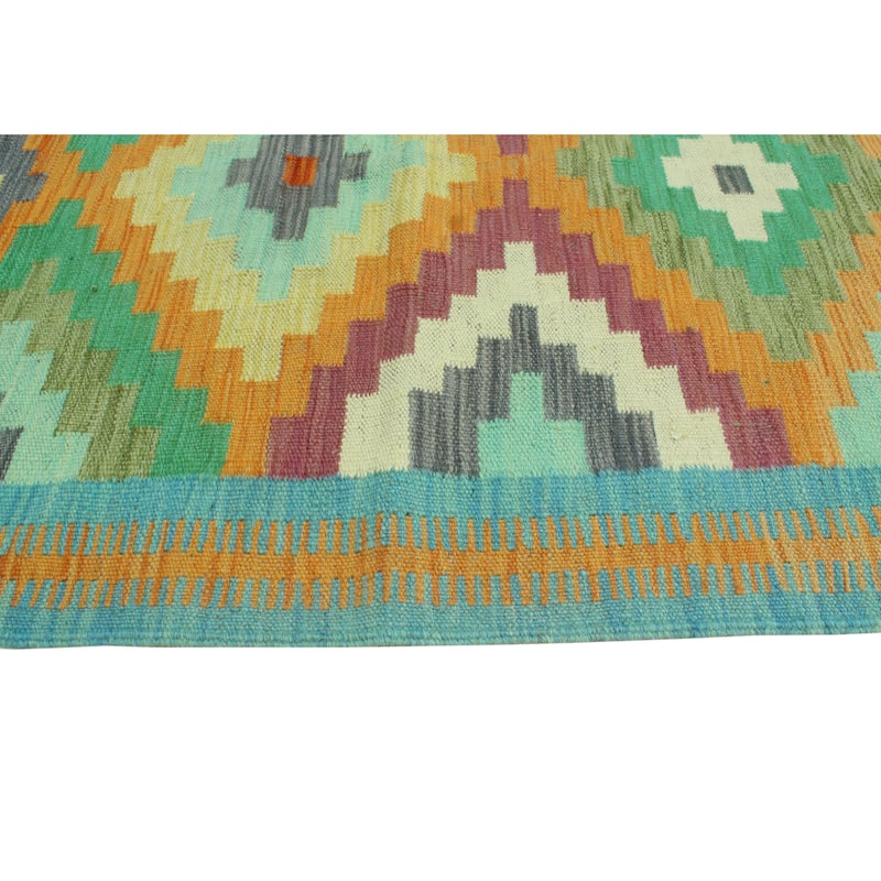 Hand-Woven Sangat Kilim Hamadi Orange/Blue Runner - 2'8" x 9'5"
