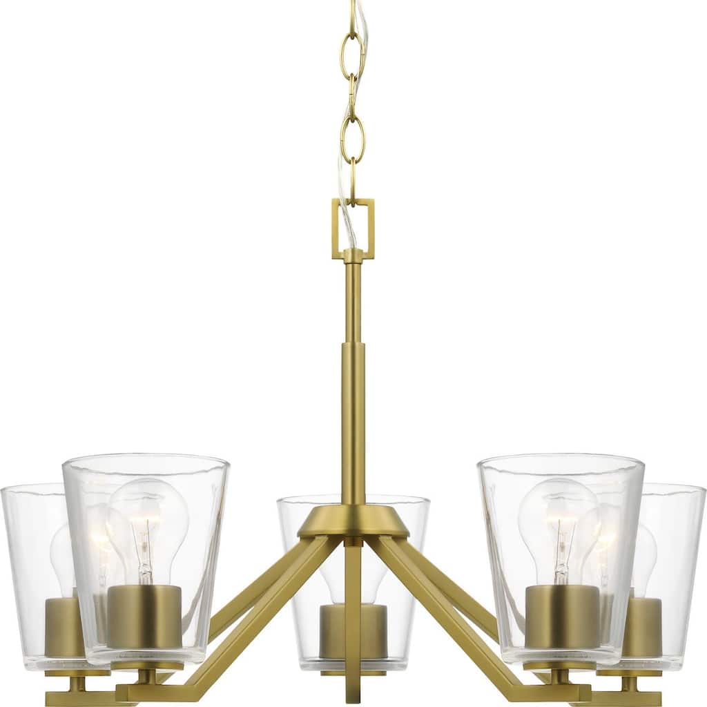 Vertex Collection Five-Light Brushed Gold Clear Glass Contemporary Chandelier - 22.5 in x 22.5 in x 15.25 in