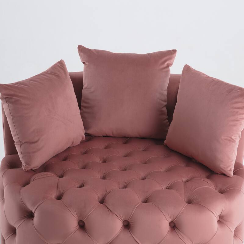 Oversized Barrel Accent Chair with 3 Pillows, Velvet Tufted Upholstered Round Club Chair, Ergonomic Reading Sofa Chair