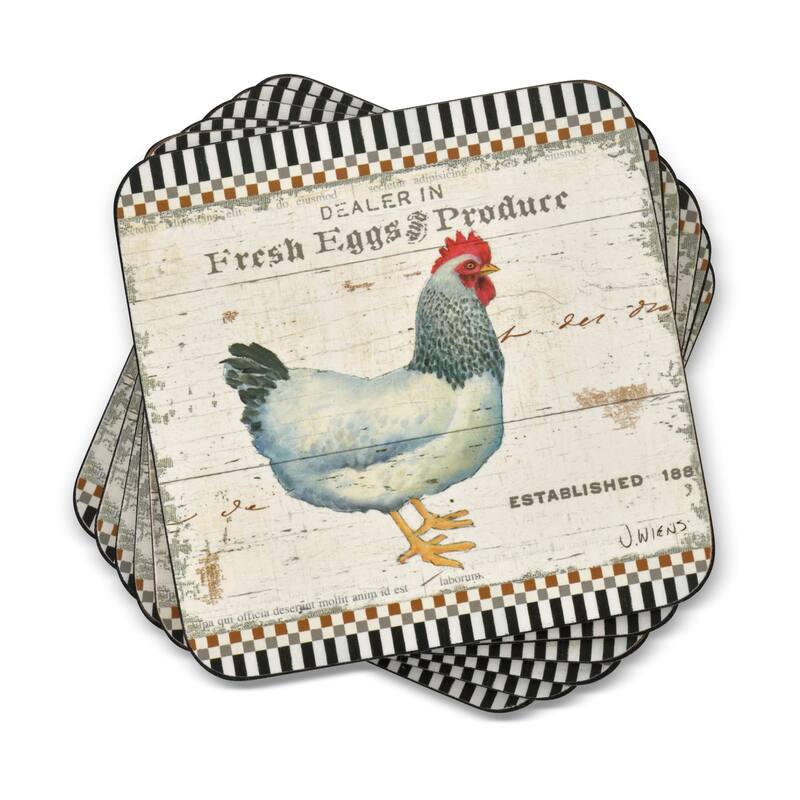 Pimpernel Set of 6 On The Farm Coasters - 4 Inches Sq. - 4 Inches Sq.