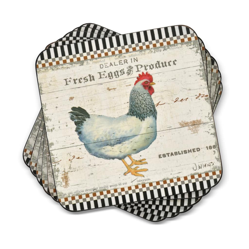 Pimpernel Set of 6 On The Farm Coasters - 4 Inches Sq.
