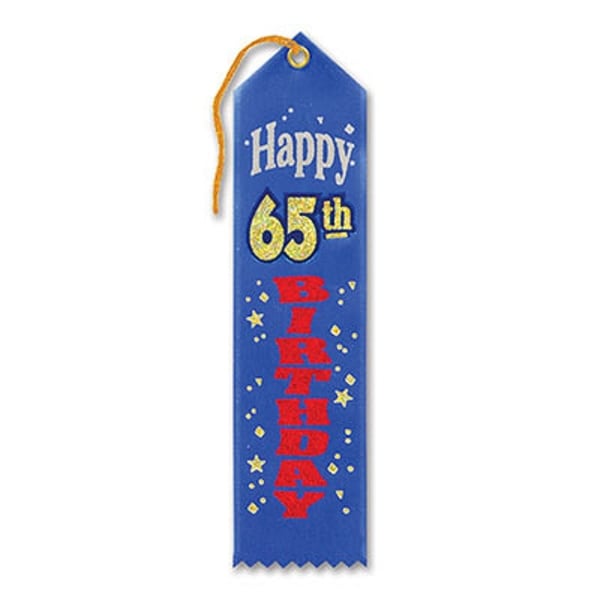 Pack of 6 Blue"Happy 65th Birthday Award" School Award Ribbon Bookmarks 8" - N/A