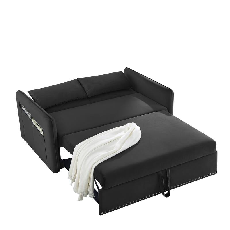 Stylish 55" Velvet Sleeper Sofa with Arm Pockets