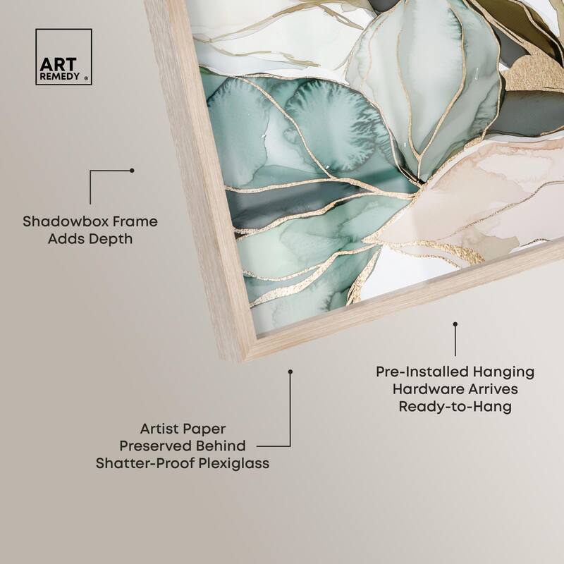 Pastel Leaves with Gold III Shadowbox by Art Remedy