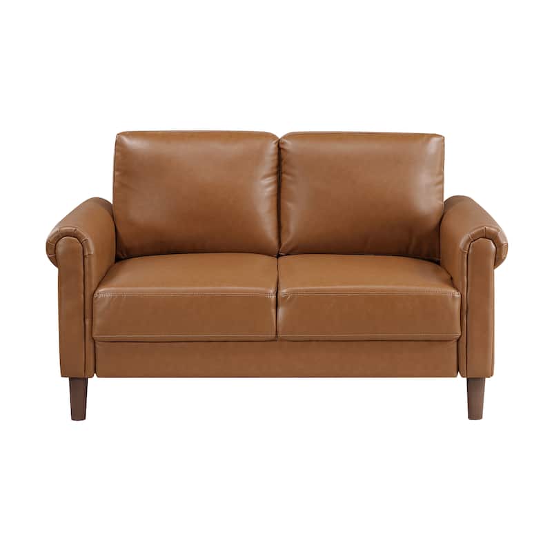 Fremont & Park Frances 57" Faux Leather Living Room Loveseat - Brown Finish Feet