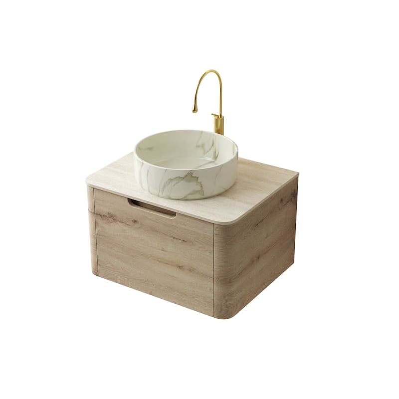 Wall-Mounted Bathroom Vanity with Sink - White,White Oak