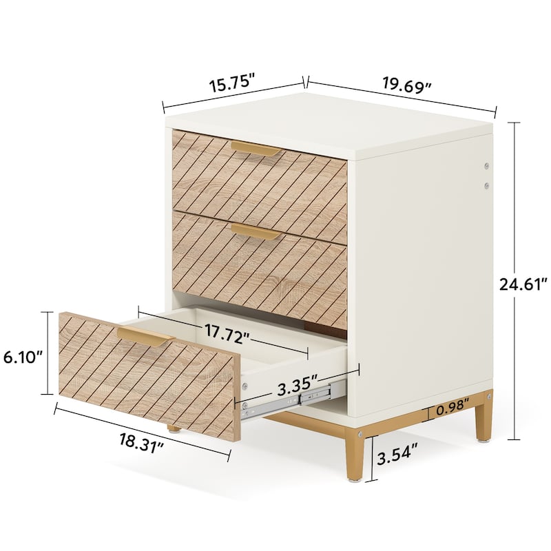 Night Stands with Drawers, Modern Light Wood Grain Nightstand for Bedrooms