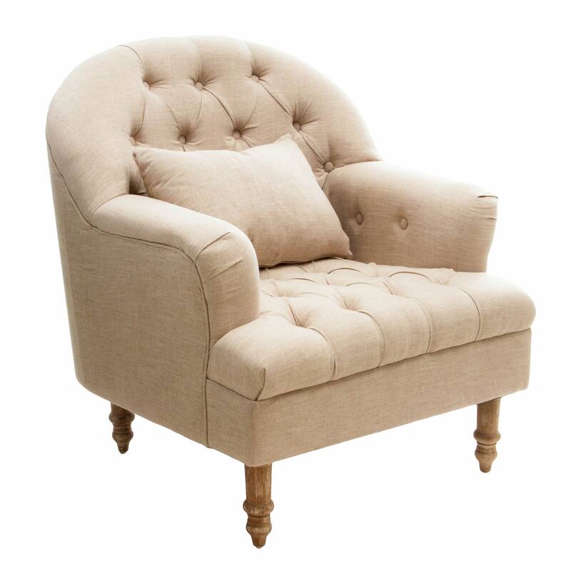 Roomfitters Upholstered Tufted Accent Chair, Classic Armchair with Wooden Legs, Beige
