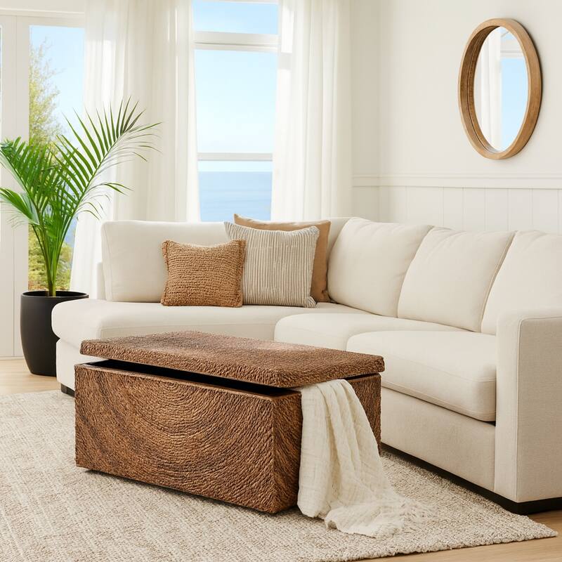 Woven Upholstered Storage Bench Wide Seat - Brown, 19 in. - 47.0"