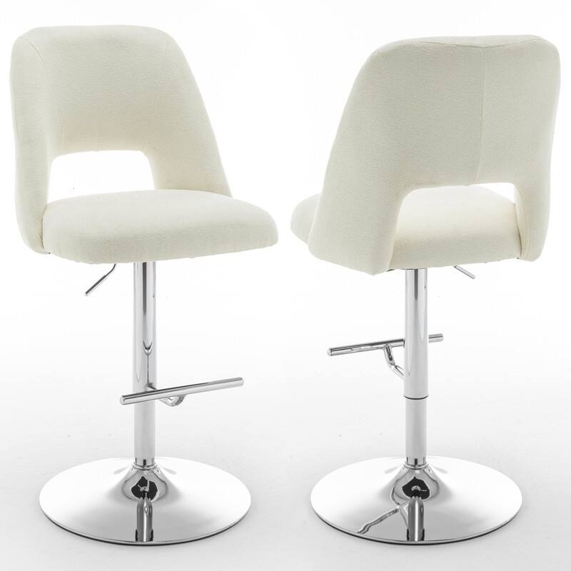 Best Quality Furniture Adjustable Textured Fabric Barstools with Chrome Finish Base (Set of 2) - Beige / Silver