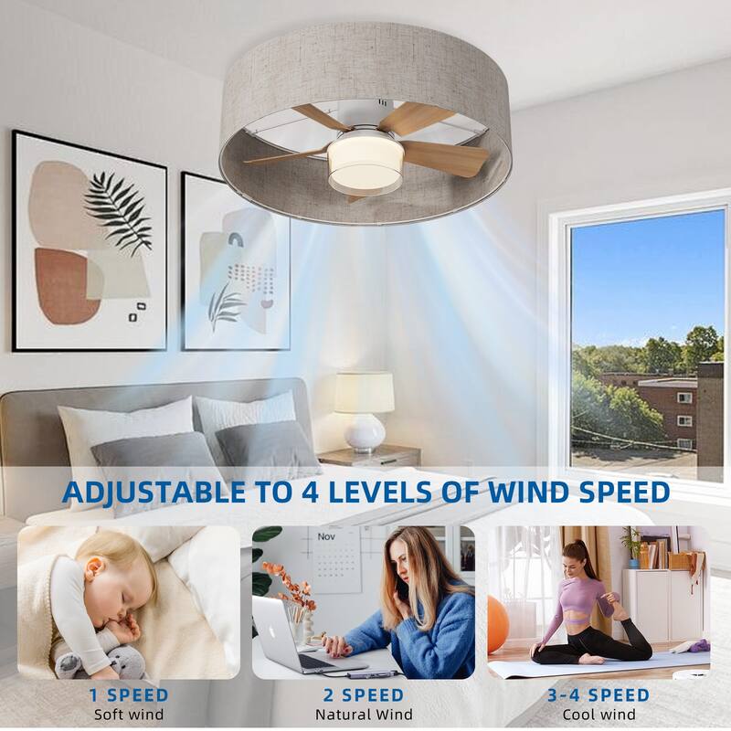17.7 in. Indoor Socket Ceiling Fan Light with Remote, LED Light, 4 Fan Speeds, Dimmable, 3 Color Temperatures