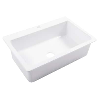 Jackson Crisp White Fireclay 33" Single Bowl Drop-In Kitchen Sink with 1 Hole