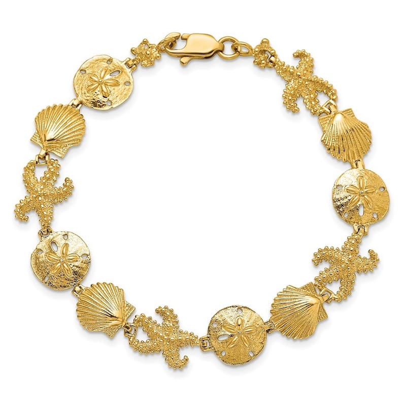 Curata 14k Yellow Gold Open back Lobster Claw Closure Polished and Textured Sealife Bracelet 7.25 Inch