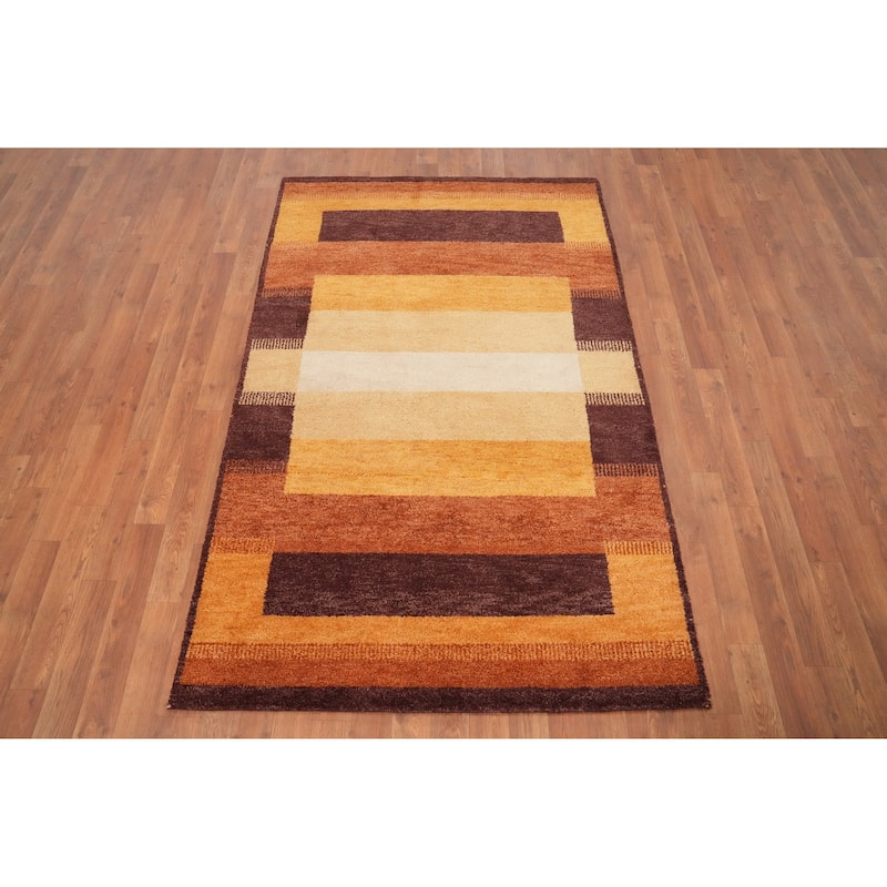 Hand Knotted Oriental 100% Wool Carpet Modern Geometric Oranges & Rust Gabbeh Area Rug - 6' 0'' X 3' 9''