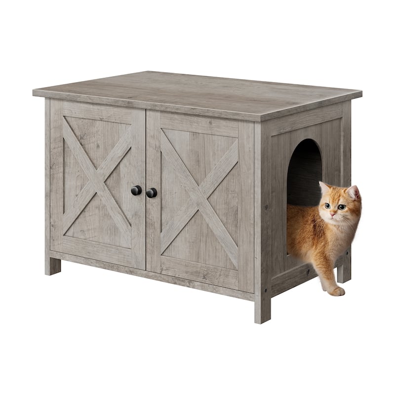 Modern Cat Cage Cabinet with Litter Box Enclosure, Multi-Functional Pet Furniture