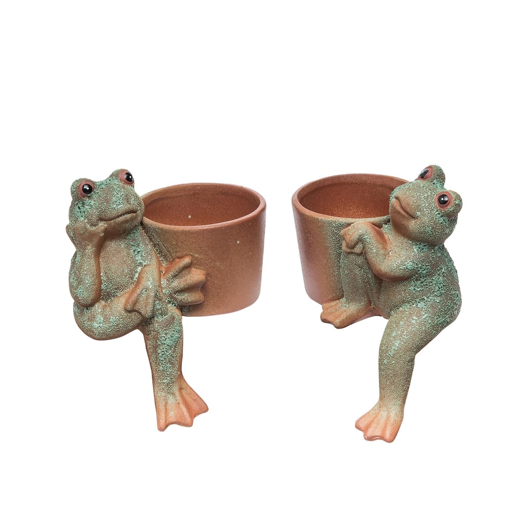 Transpac Clay Rustic Frog Decor Planter Set of 2 Spring Home Decorations