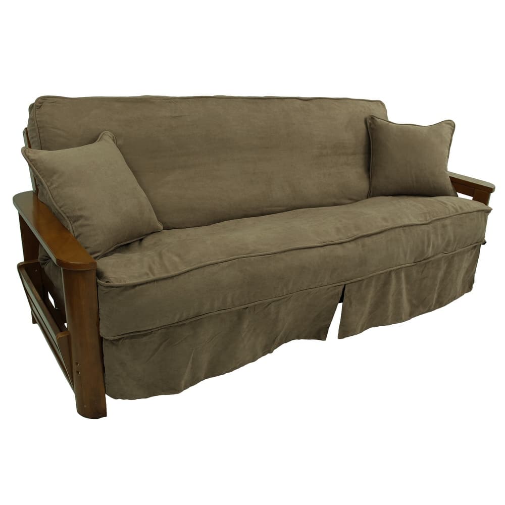 Microsuede Full-Size 8-10 Inch Thick Futon Slip Cover Set with Two Throw Pillows - Full