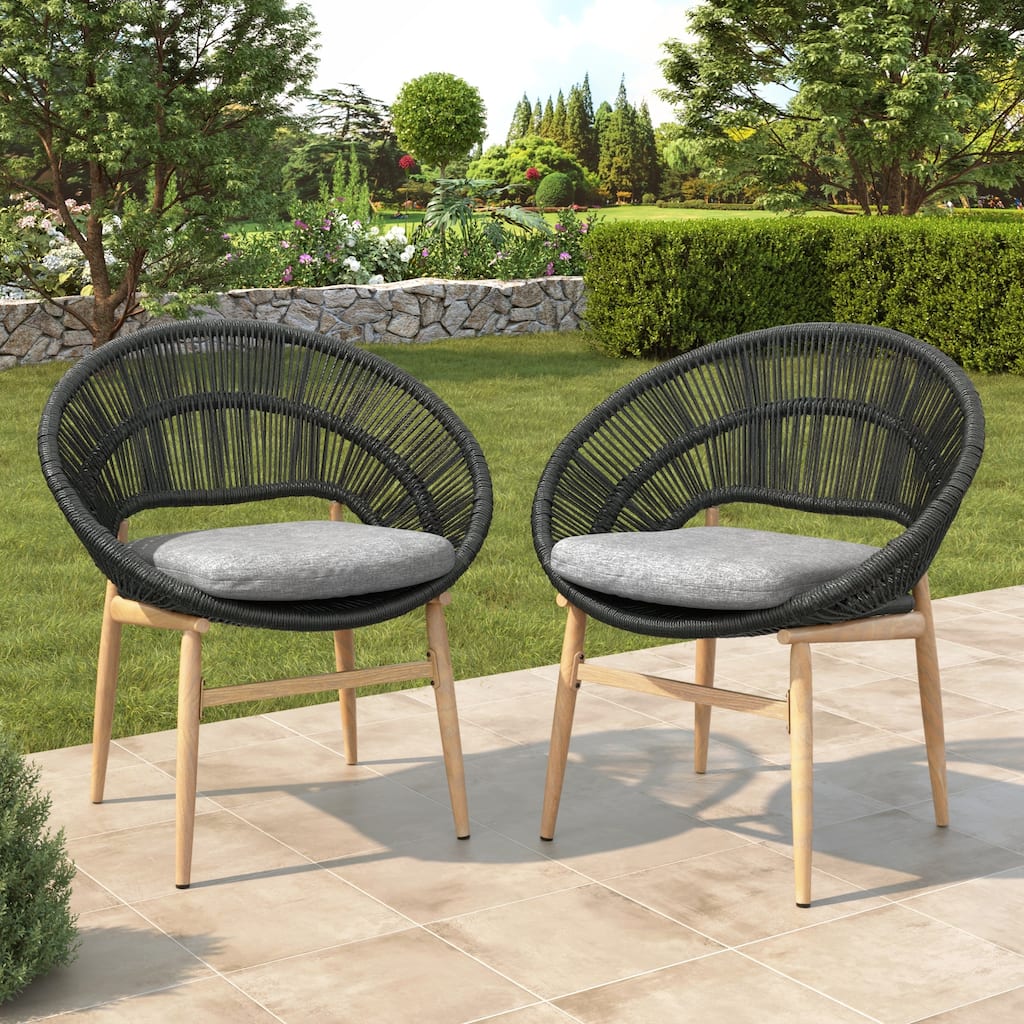 Outdoor Wicker Papasan Style Dining Chair Set of 2