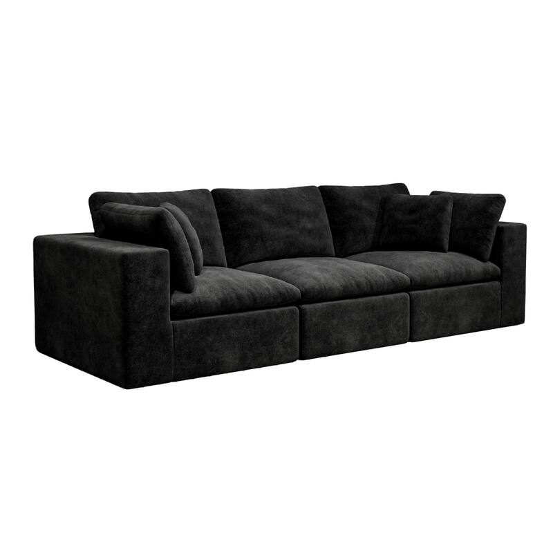 Roomfitters 108.3" Modular Sectional Sofa, 3-Piece Compressed Cloud Couch, No Assembly Required, Plush Corduroy, Black