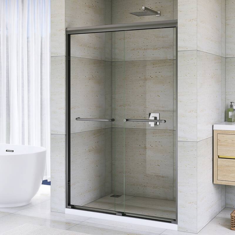 Double Sliding Framed Shower Door in Matte Black Finish