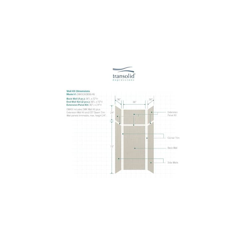 Transolid Expressions 36-in X 36-in X 96-in Glue to Wall Shower Walls - 36" x 36" x 96" - 36" x 36" x 96"