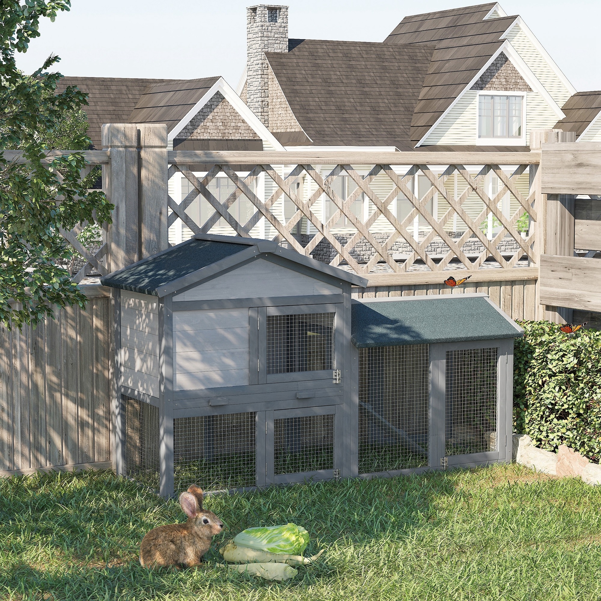 PawHut Rabbit Hutch, Wooden Bunny Hutch, Guinea Pig Cage