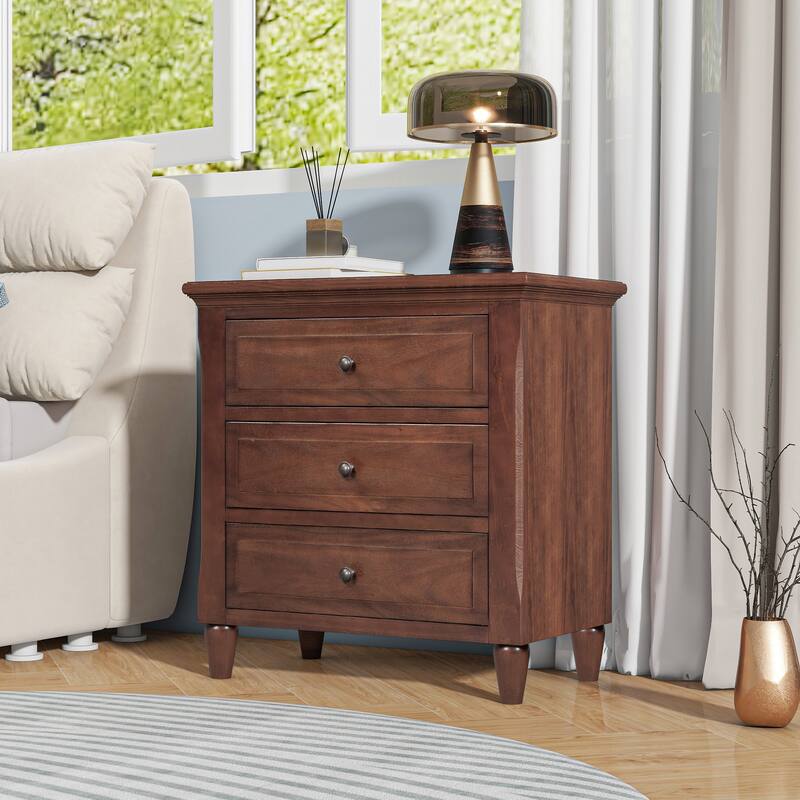 3-Drawer Nightstand Storage Wood Cabinet - BROWN MDF