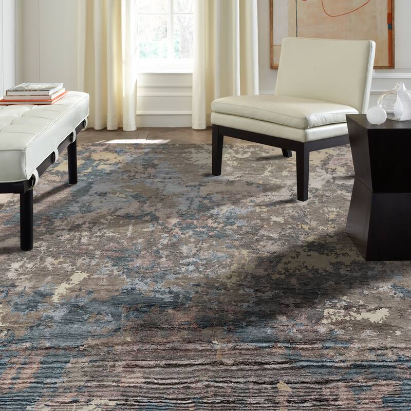 Modern Multi-Colored Hand-Knotted Wool & Viscose Area Rug - 3' x 5' - Multi-Colored