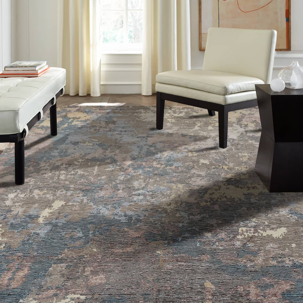 Modern Multi-Colored Hand-Knotted Wool & Viscose Area Rug