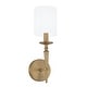 preview thumbnail 1 of 5, Abbie 1-light 5-inch Wall Sconce w/ White Fabric Shade Aged Brass