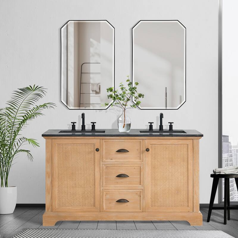 Hervas Bath Vanity with Natural Marble Top and Mirror