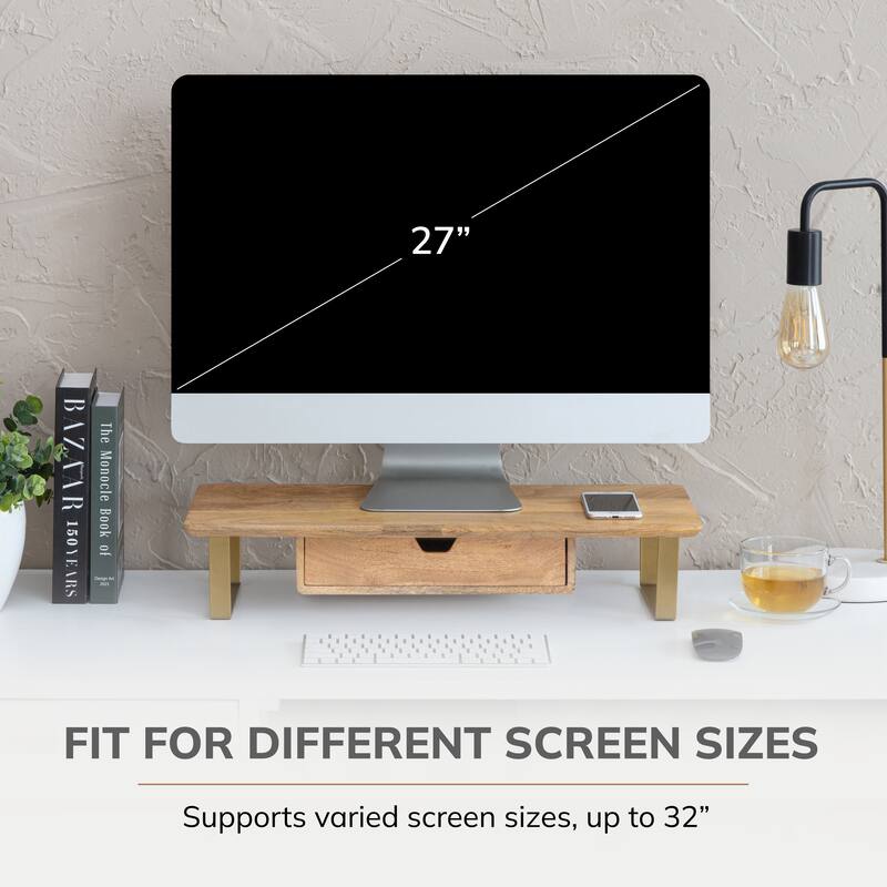 Jani Wood Monitor Stand Riser Desk - Ergonomic Design Stand, Desktop Organizer Table for Home, Office Workspace, Gaming Desk